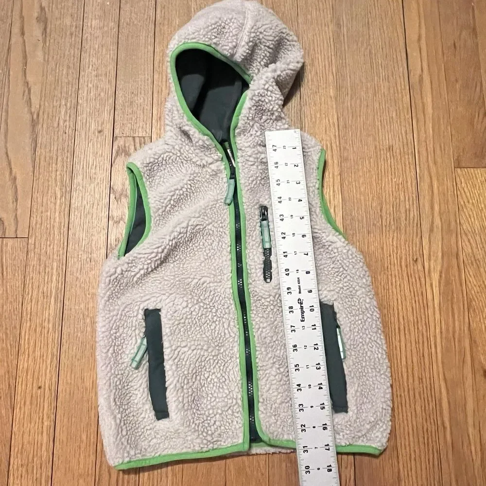 MINI BODEN Sherpa Teddy Zip Up Vest Beige Hooded Gray Lining Pocket Size 7/8